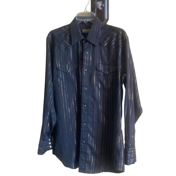 Panhandle Slim Pearl Snap Black With Gold Threading Long Sleeve Shirt Size 16-35 - Picture 1 of 14